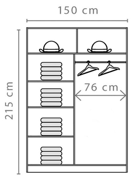EFFECT a | šatní skříň EF1 se zrcadlem | 150 cm | andersen/lancelot