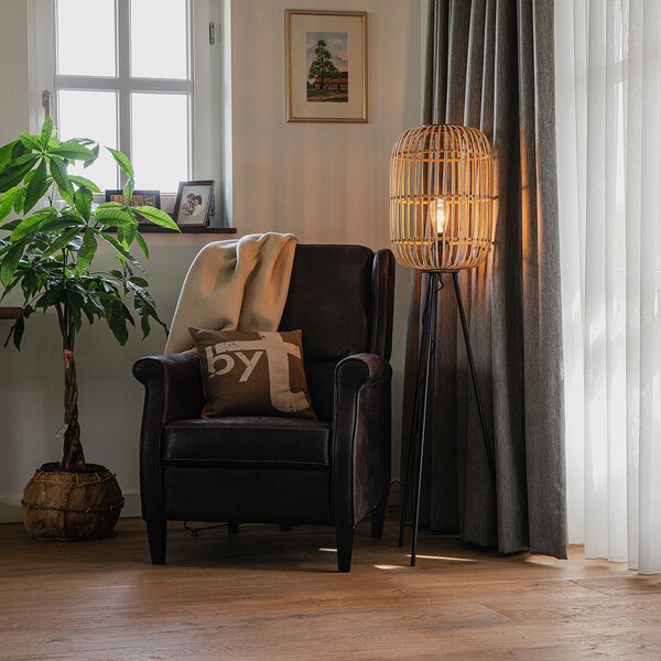 Rustikální stojací lampa z ratanu - Manila