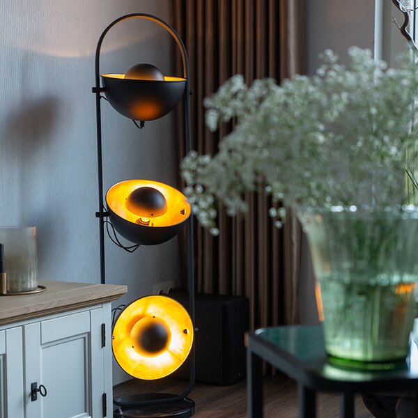 Průmyslová stojací lampa černá se zlatem 3-světlo - Magnax