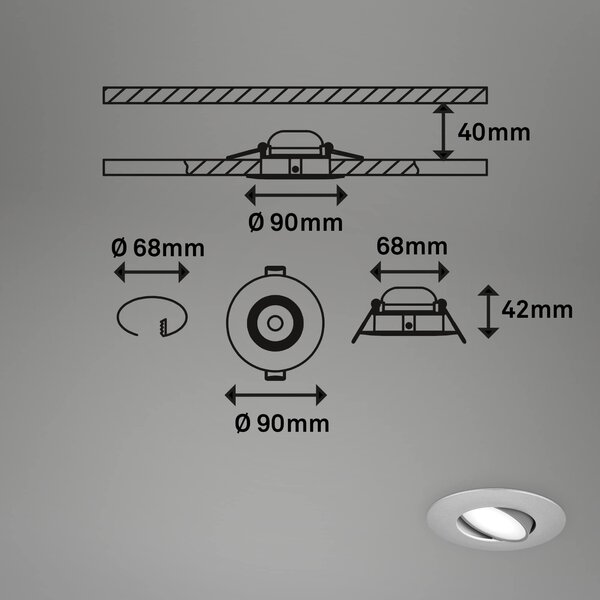 BRI 7597034 3ks sada LED vestavné svítidlo, 9 cm, 3x 4,9W, 480lm, matný chrom - BRILONER