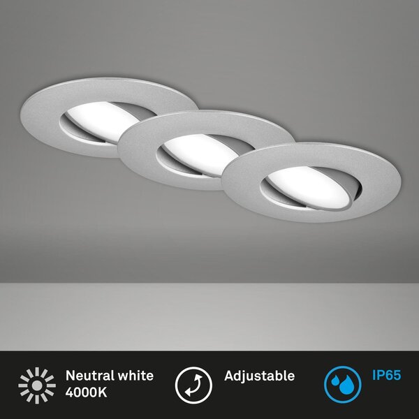 BRI 7597034 3ks sada LED vestavné svítidlo, 9 cm, 3x 4,9W, 480lm, matný chrom - BRILONER