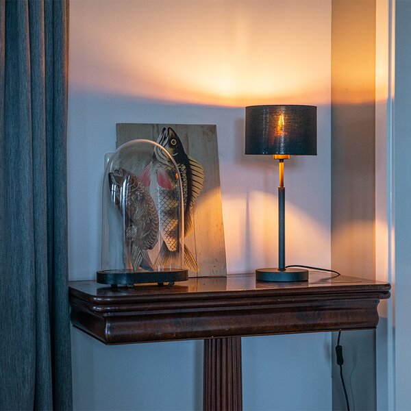 Moderní stolní lampa s látkovým stínítkem černá se zlatem - VT 1