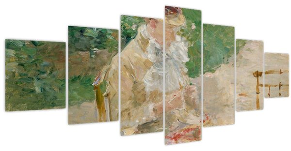 Obraz - Berthe Morisot French, Young Woman Knitting, reprodukce (210x100 cm)