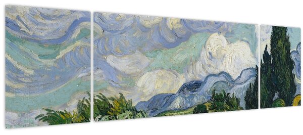 Obraz - Vincent van Gogh, Wheat Field with Cypresses, reprodukce (170x50 cm)