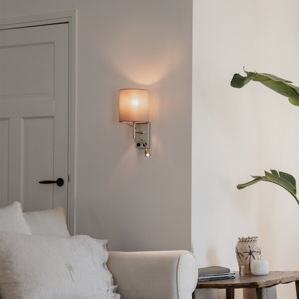 Moderní nástěnná lampa ocel s šedým bavlněným stínítkem - Stacca
