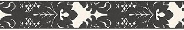 Vinylová bordura 96214-1, rozměr 5 m x 5,3 cm, černé ornamenty na bílém podkladu, A.S. Création