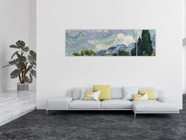 Obraz - Vincent van Gogh, Wheat Field with Cypresses, reprodukce (170x50 cm)
