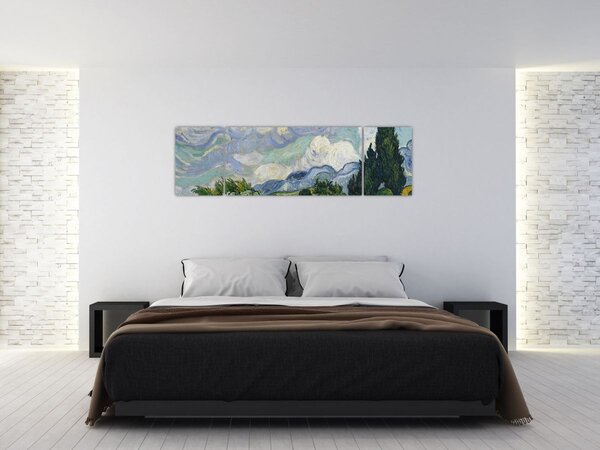 Obraz - Vincent van Gogh, Wheat Field with Cypresses, reprodukce (170x50 cm)