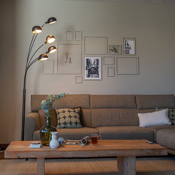Designová stojací lampa černá 5-světlo - Sixties