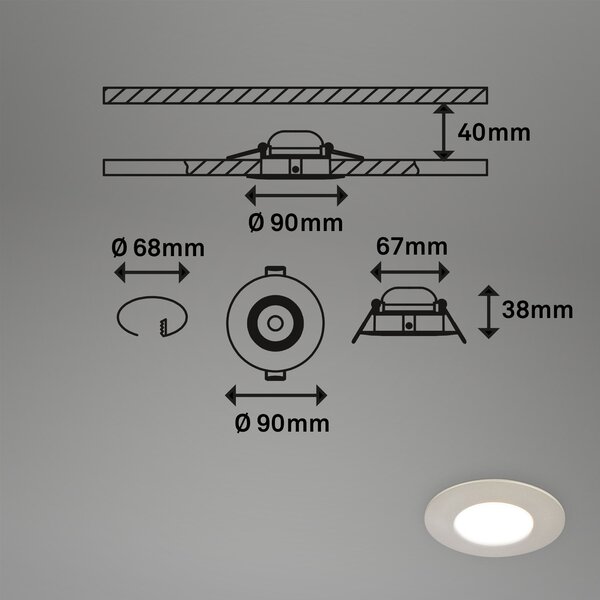 BRI 7598032 3ks sada CTS vestavné svítidlo, 9 cm, 4,9W, 580lm matný nikl - BRILONER
