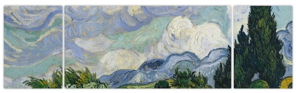 Obraz - Vincent van Gogh, Wheat Field with Cypresses, reprodukce (170x50 cm)