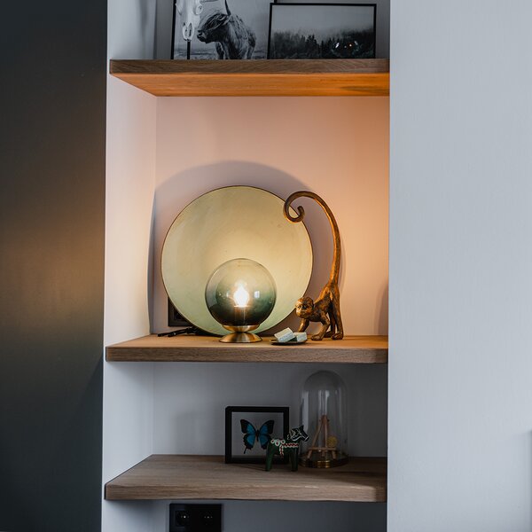 Stolní lampa Art Deco mosaz s oceánsky modrým sklem - Pallon