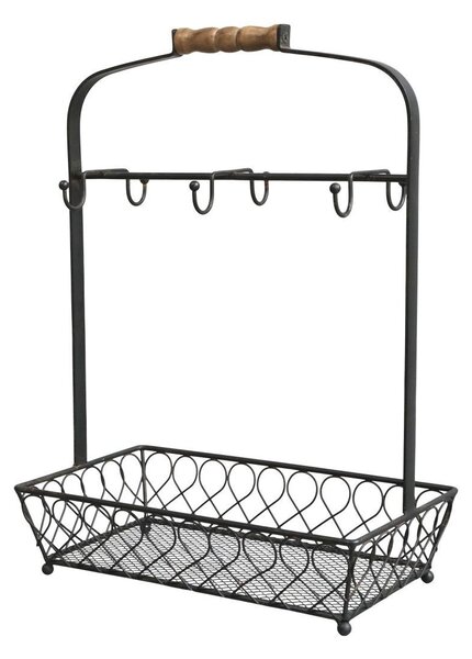Černý antik kovový stojan na hrnky s držadlem Fil de Fer - 31*18*43 cm - Chic Antique