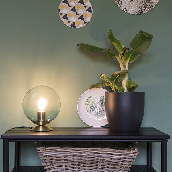 Stolní lampa v Art Deco stylu mosaz s modrým sklem - Pallon