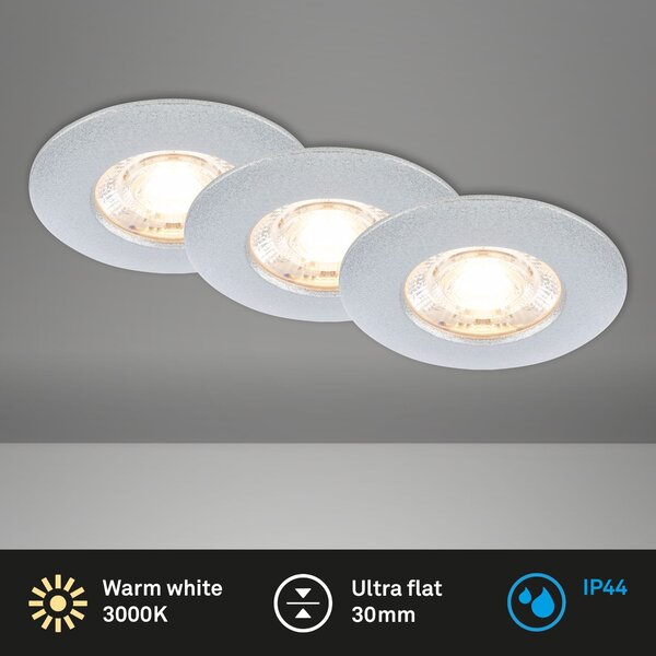 BRI 7606034 3ks sada LED vestavné svítidlo, 6,5 cm, 3,6W, 350lm matný chrom - BRILONER