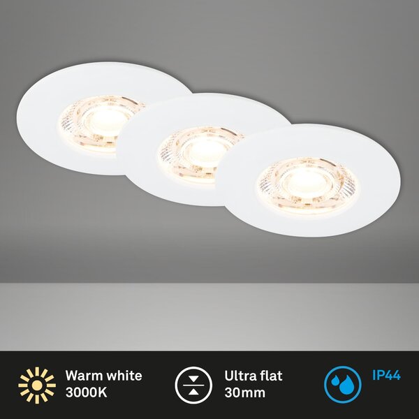 BRI 7606036 3ks sada LED vestavné svítidlo, 6,5 cm, 3,6W, 350lm, bílé - BRILONER