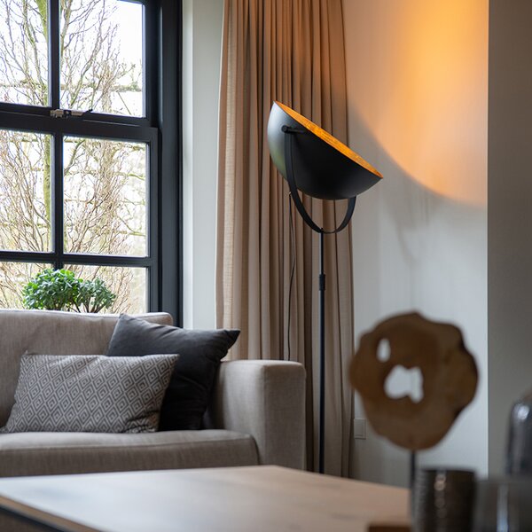 Průmyslová stojací lampa černá 50 cm se zlatým nastavitelným - Magnax