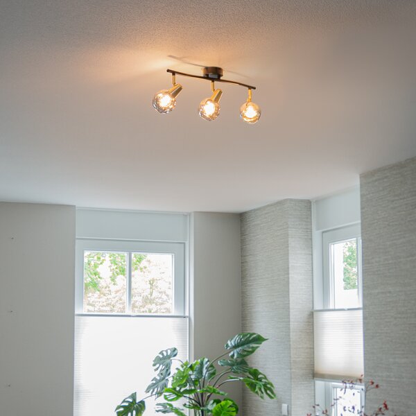 Stropní lampa zlatá 56 cm s kouřovým sklem 3-světlo - Vidro