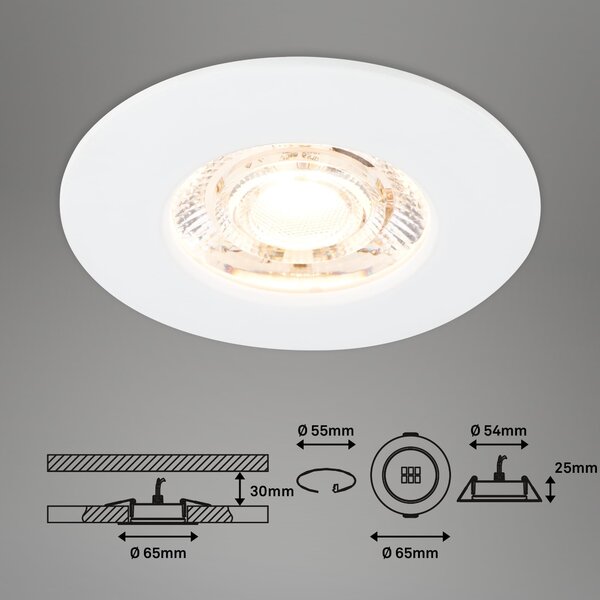 BRI 7606036 3ks sada LED vestavné svítidlo, 6,5 cm, 3,6W, 350lm, bílé - BRILONER