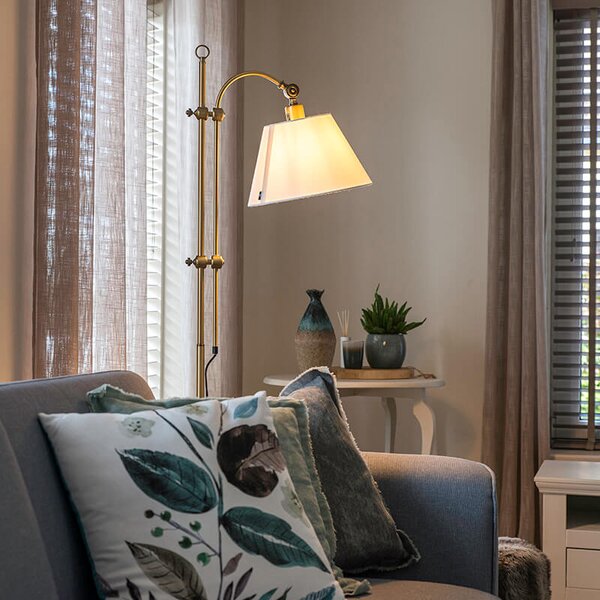 Klasická stojací lampa bronzová s bílým stínítkem - Ashley