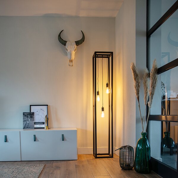 Průmyslová stojací lampa černá 3-světlo - Big Cage
