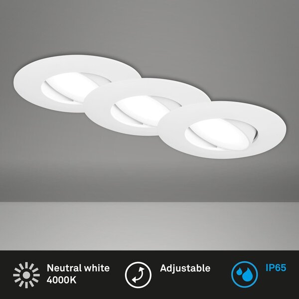 BRI 7597036 3ks sada LED vestavné svítidlo, 9 cm, 4,9W, 480lm, bílé - BRILONER
