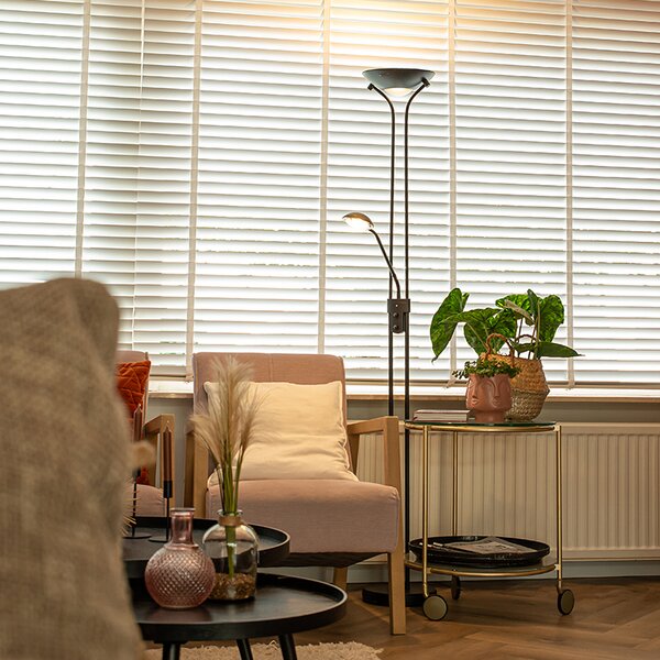 Moderní stojací lampa černá s lampou na čtení vč. LED s tlumením do teplého světla - Diva
