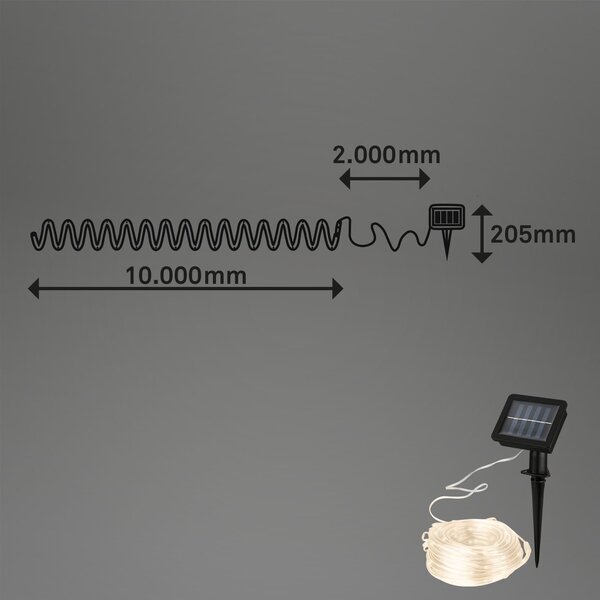 BRILO 2320100 LED pásek, 1000 cm, solární, 3000K, transparentní - BRILONER