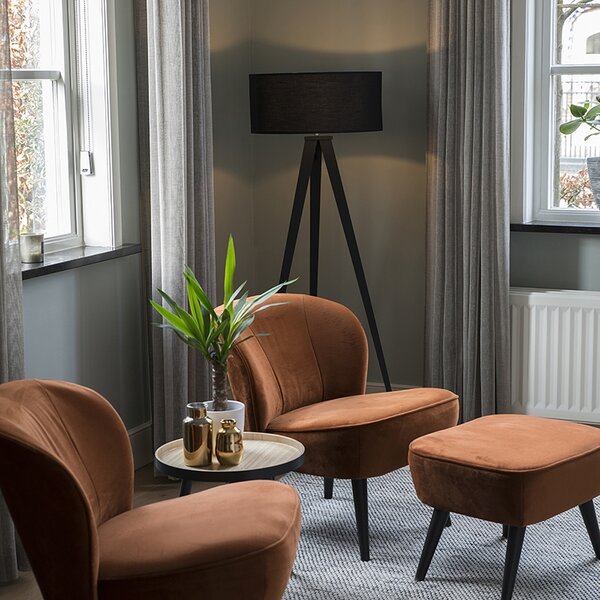 Moderní stojací lampa černá s černým stínidlem - Ilse