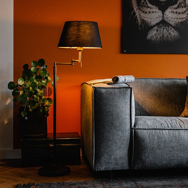 Stojací lampa černá s černým stínítkem a nastavitelným ramenem - Ladas Deluxe