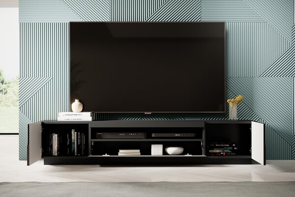 TV stolek Loftia 200 cm dvoudveřový s výklenkem - černý mat