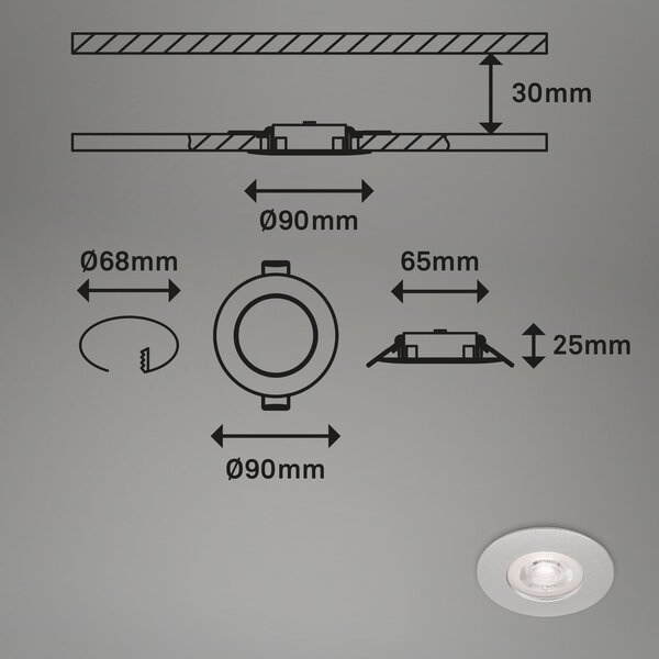 BRILO 7998-044 LED vestavná svítidla, pr.9 cm, 4x LED, 4,9 W, 480 lm, matný chrom - BRILO