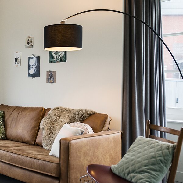 Chytrá moderní oblouková stojací lampa černá vč. A60 Wifi - Vinossa
