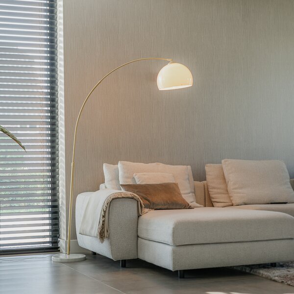 Moderní oblouková lampa mosazná s bílým stínítkem - Arc Basic