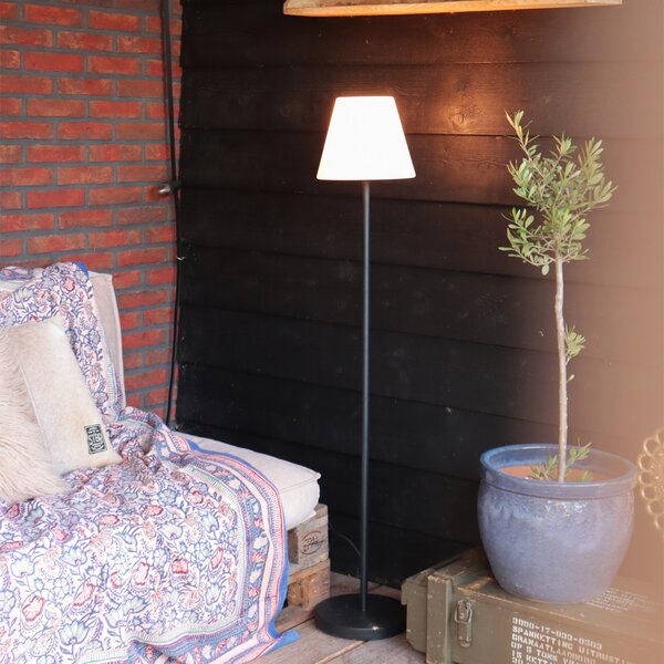 Chytrá moderní venkovní stojací lampa s černým tělem a bílým stínítkem vč. Wifi A60 - Virginia