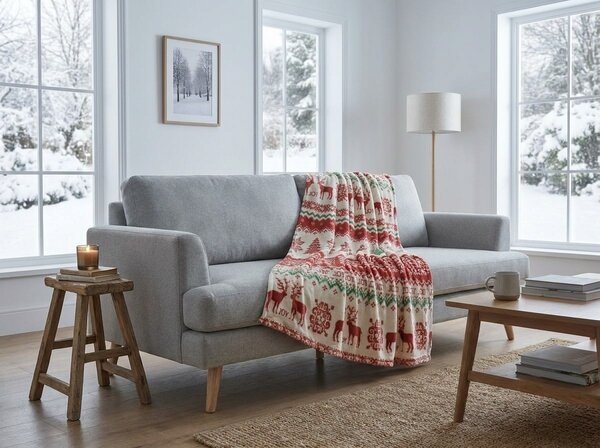 Bílá vánoční mikroplyšová deka CHRISTMAS JOY Rozměr: 200 x 220 cm