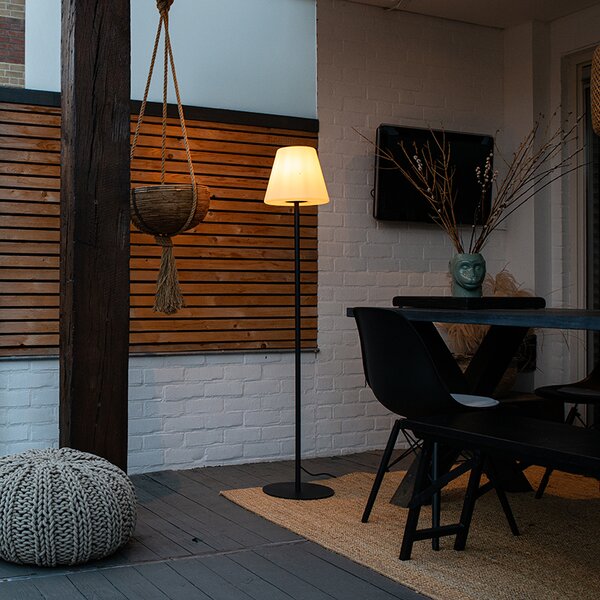 Venkovní stojací lampa černá s bílým stínítkem IP65 25 cm - Virginia