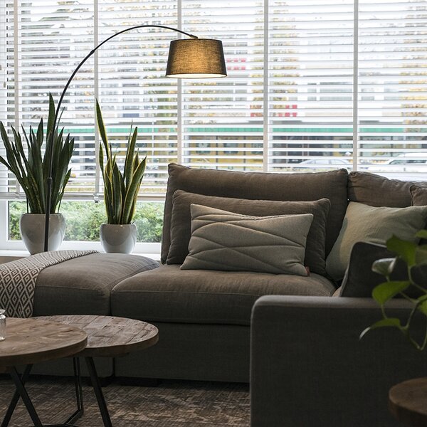 Moderní oblouková lampa černá s černým látkovým stínítkem - Arc Basic