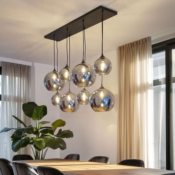 Art Deco závěsné svítidlo černé s kouřovým sklem 8-světlo - Sandra