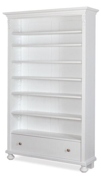 Bílá otevřená knihovna se zásuvkou