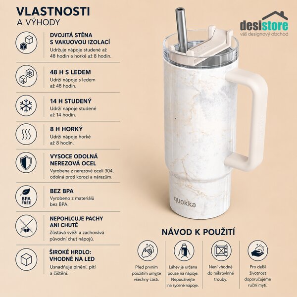 Termohrnek Vibe s brčkem, 880ml, Quokka, midnight forest