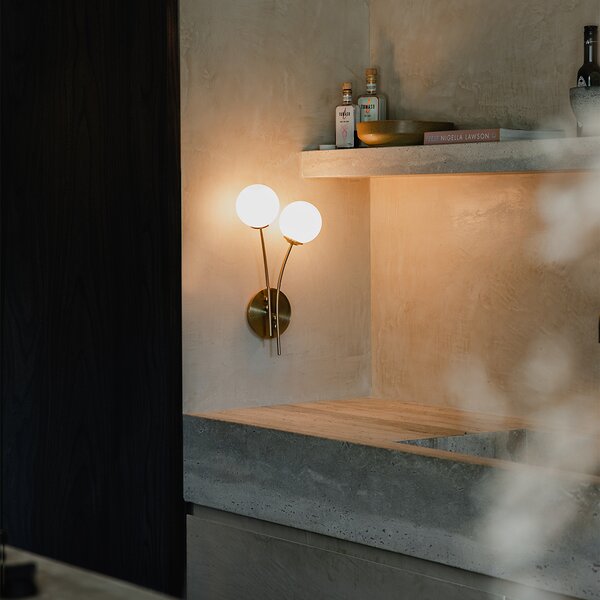 Moderní nástěnná lampa zlatá s opálovým sklem 2-světlo - Atény