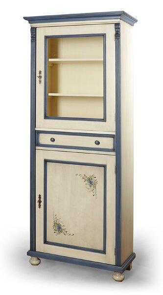Úzká prosklená skříňka se zásuvkou ze série Le Florac bleu