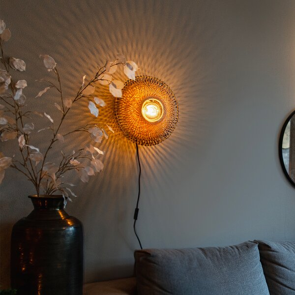 Orientální nástěnná lampa bambus 35 cm se zástrčkou - Rina