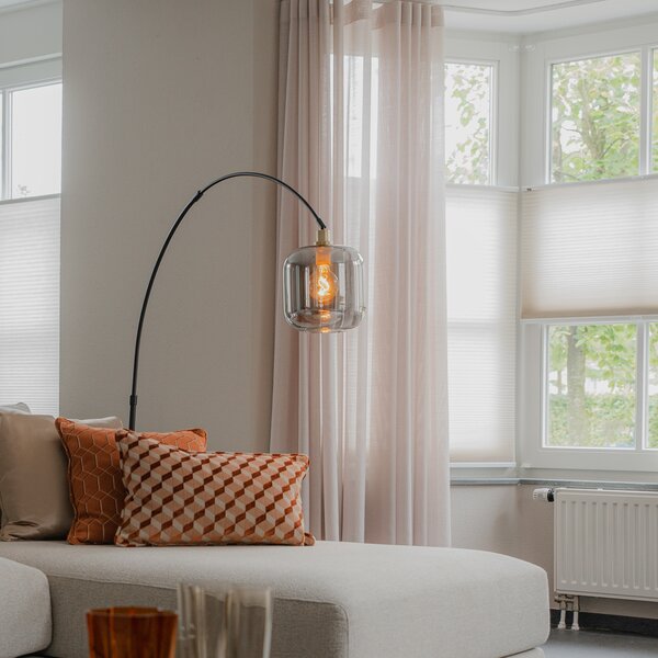 Smart Arc Floor Lamp Black with Gold and Smoke Glass incl. WiFi G95 - Zuzanna