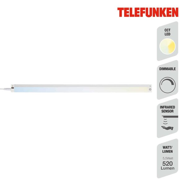 TF 202706TF TELEFUNKEN CCT svítidlo pod skříňku s čidlem, 50 cm, 5,5 W, 520 lm, bílé - BRILONER