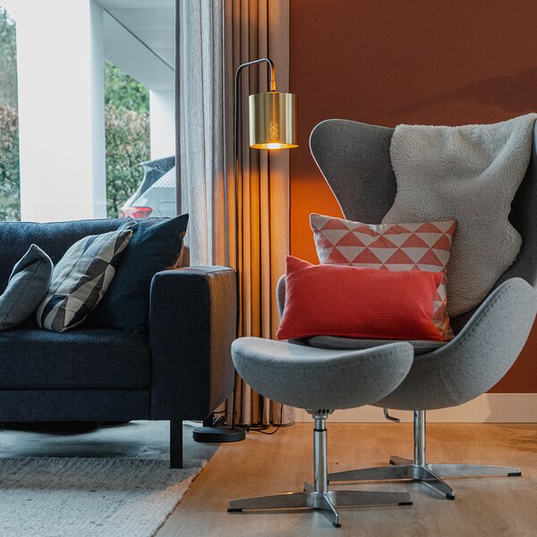 Moderní stojací lampa černá se zlatem - Lofty