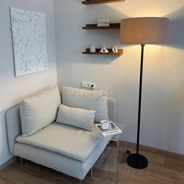Stojací lampa černá s stínítkem světle hnědým 50 cm - Simplo
