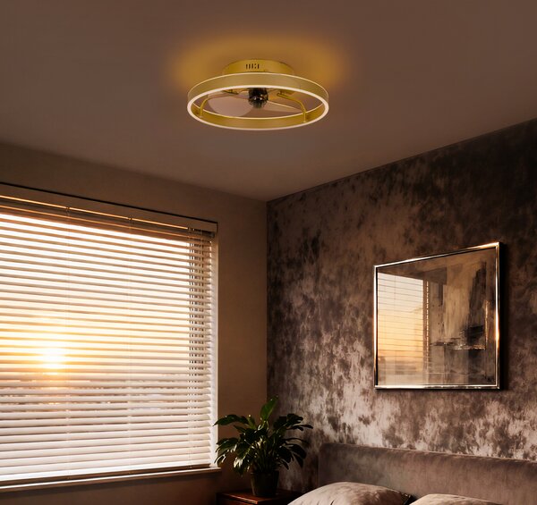 Stropní ventilátor mosazný 50 cm vč. LED stmívatelný s dálkovým ovládáním - Maddy