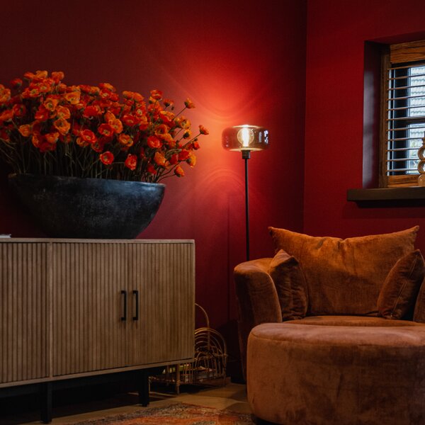 Stojací lampa Art Deco černá s kouřovým sklem - Bizle